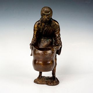 Bronze Chinese Man with Basket Statue