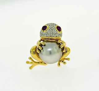 14K South Sea Pearl Frog Pin