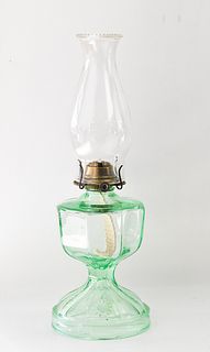 ANTIQUE URANIUM GLASS OIL LAMP
