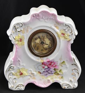 THE WESTERN CLOCK CO. FLORAL MANTLE CLOCK