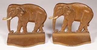 Pair of Vintage Painted Cast Iron Elephant Bookends