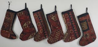 Set of Six Antique Persian Carpet Christmas Stockings