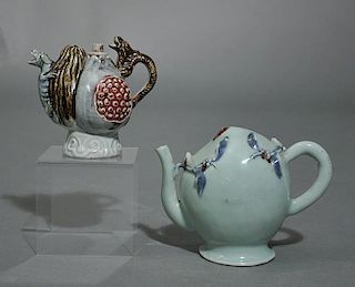Two glazed Asian Teapots, Cadogan and Figural