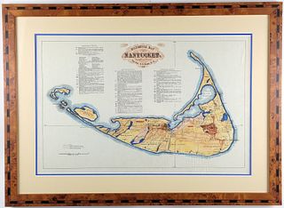Vintage Handcolored 1869 Reverend Ewer Historical Map of Nantucket