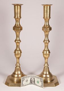 Pair of Massive Vintage Brass Multi-Turned Candlesticks