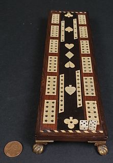 Antique Sailor Made Whalebone and Ebony Cribbage Board, 18th Century