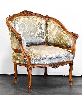 CARVED FRENCH WALNUT ARMCHAIR