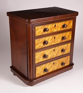 Miniature Bird's Eye Maple and Mahogany Chest of Four Drawers, 19th Century