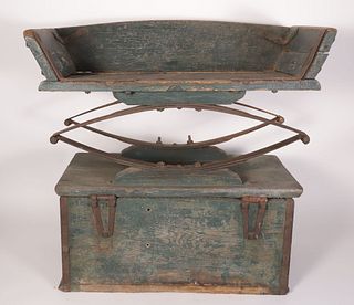 Child's Green Milk Painted Carriage Buggy Bench, 19th Century