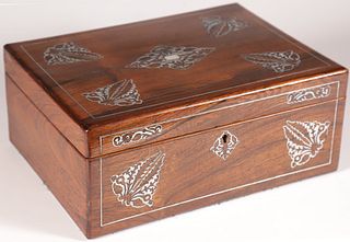 Rosewood and Mother of Pearl Inlaid Jewelry Box, 19th Century
