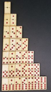 Complete Set of Antique Whale Bone and Ebony Dominoes, 19th century