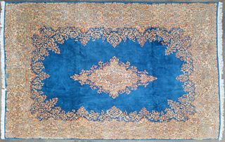 Fine Vintage Kerman Blue Ground Hand Knotted Wool Carpet