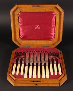 J. Drew & Son, Maker to the Queen, London Brighton, 24 Piece Engraved Luncheon Set, 19th Century