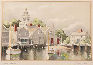 Doris Beer (1898-1967) Watercolor On Paper "Boat Houses"