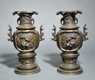 19th C. pair of Large Asian Bronze Urns