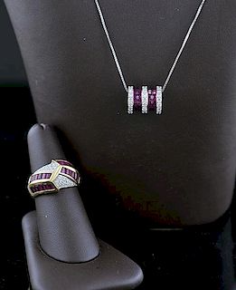 18k Ladies Ruby and Diamond Ring and Pendant