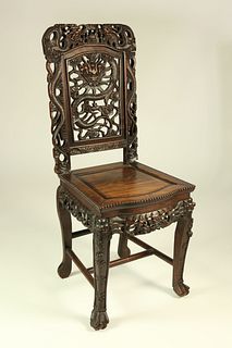 Chinese Carved Teakwood Side Chair, 19th Century