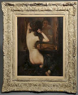 Oil on Canvas, Nude at Dressing Table