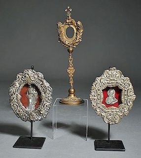Pair of Spanish SP Devotionals & Jeweled Reliquary