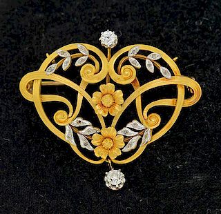 18k Art Nouveau Diamond Pin/Pendant