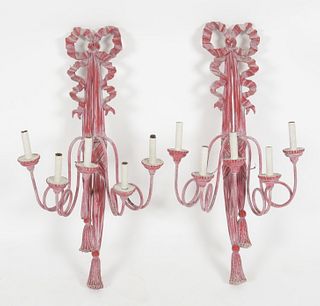 Pair of Louis XVI Style Carved Five Light Wall Sconces