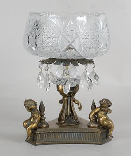 Neoclassical Style Cut Glass and Brass Compote / Centerpiece