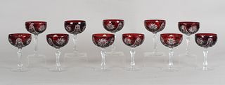 A Set of Ruby Cut to Clear Champagne Glasses