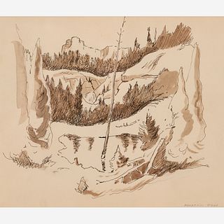  Thomas Hart Benton "Mountain Pool" Ink & Watercolor (ca. 1963)
