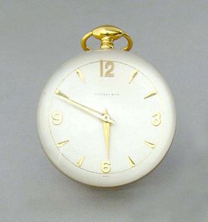 Swiss desk clock retailed by Tiffany & Co., 3 1/2"