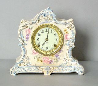 Ansonia mantle clock with Royal Bonn "La Lorne" ca