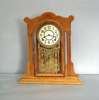 Ingraham oak mantle clock, 18" h.