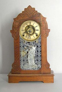 Ansonia walnut mantle clock, 18" h.