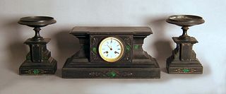 Slate clock garniture, late 19th c. retailed by Ba