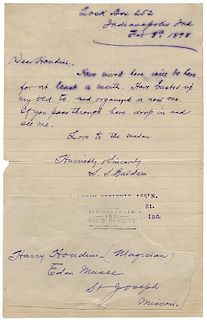 Four Early ALSs from S.S. Baldwin to Harry Houdini.