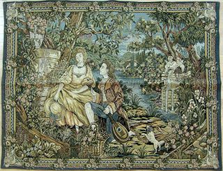 Two tapestries, together with a crewelwork.