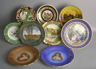 Nine painted porcelain plates to include Royal Dou