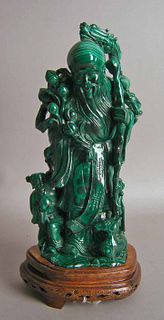Chinese carved malachite figure, 20th c., 11 1/2".