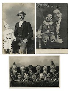 Lot of 58 Postcards of Ventriloquists, Puppeteers, and Marionettists, Many RPPC and Some Signed.