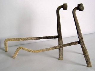 Pair of wrought iron andirons, 18th c., 16 1/2" h.