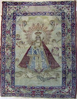 Kirman mat, ca. 1910, depicting the Virgin Mary an