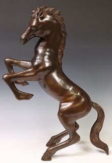PATINATED BRONZE SCULPTURE REARING HORSE