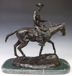 AFTER C.M. RUSSELL (D.1926) 'WILL ROGERS' BRONZE