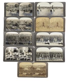 (9) STEREO CARD PHOTOS, CIVIL WAR, WWI, WESTERN