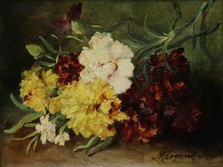 MARGARET MEYER PAINTING STILL LIFE WITH FLOWERS