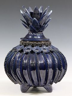 EARTHENWARE PINEAPPLE-FORM URN, MICHOACAN, MEXICO