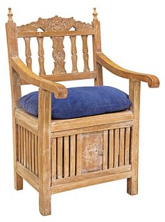 MEXICAN HACIENDA STYLE CARVED STORAGE CHAIR