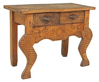 DIMINUTIVE GUATEMALAN CARVED WOOD CONSOLE TABLE