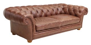 LARGE ENGLISH BROWN LEATHER CHESTERFIELD SOFA