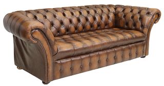 ENGLISH TUFTED BROWN LEATHER CHESTERFIELD SOFA