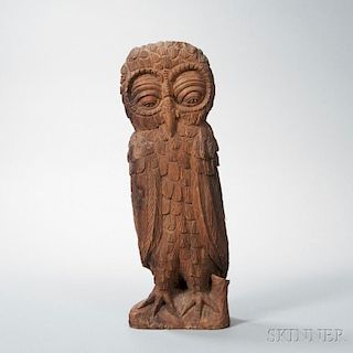Large Carved Wood Owl Figure